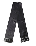Black Satin Silk Fringes Neck Foulard Scarf