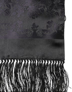 Black Satin Silk Fringes Neck Foulard Scarf