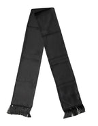 Black Satin Silk Fringes Neck Foulard 143.5cm x15cm Scarf