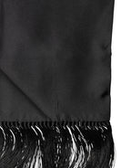 Black Satin Silk Fringes Neck Foulard 143.5cm x15cm Scarf