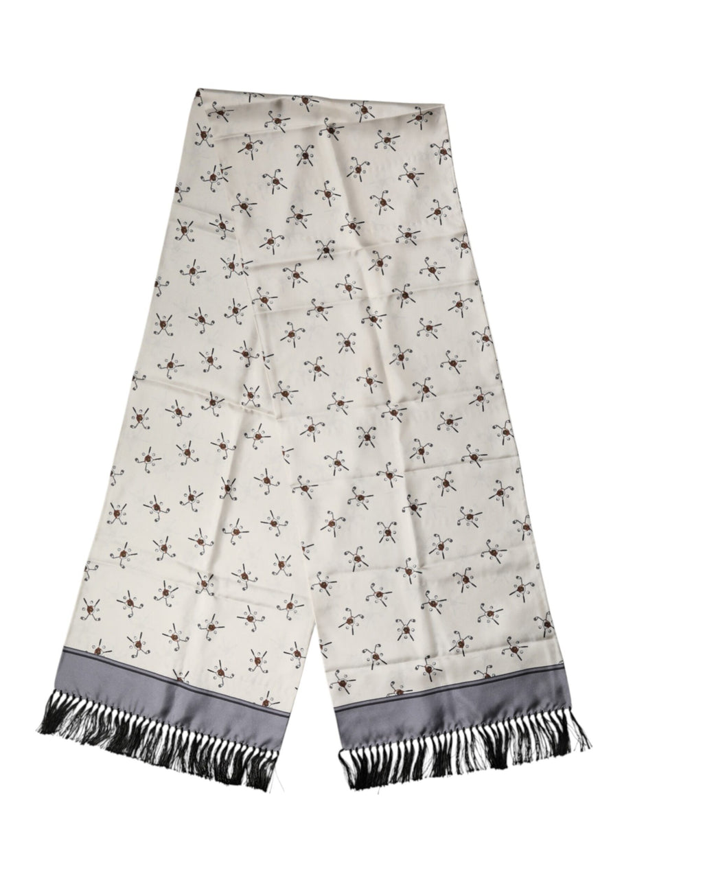 White Printed Fringes Wrap Foulard Men 183cm x 33cm Scarf