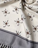 White Printed Fringes Wrap Foulard Men 183cm x 33cm Scarf