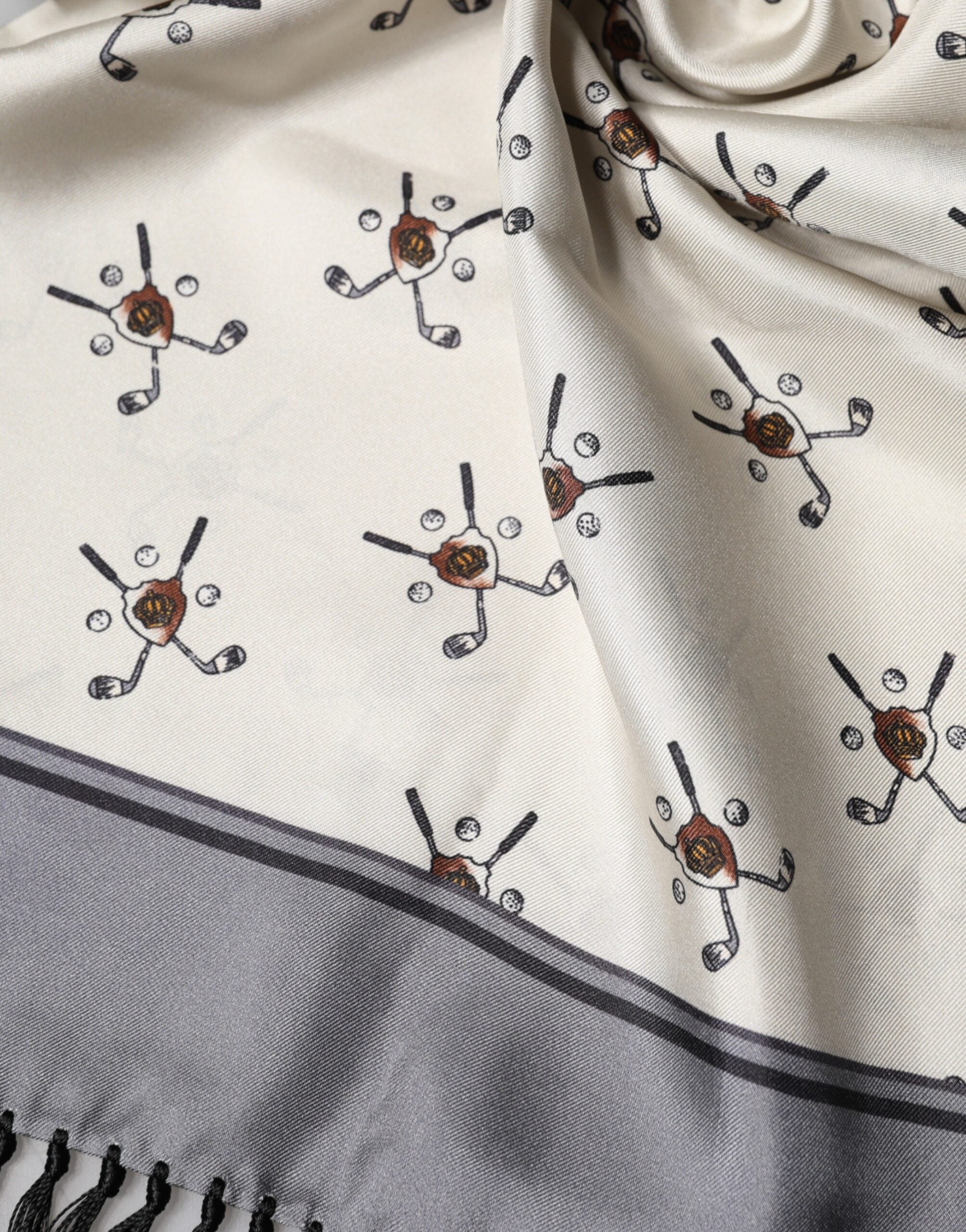 White Printed Fringes Wrap Foulard Men 183cm x 33cm Scarf