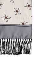 White Printed Fringes Wrap Foulard Men 183cm x 33cm Scarf