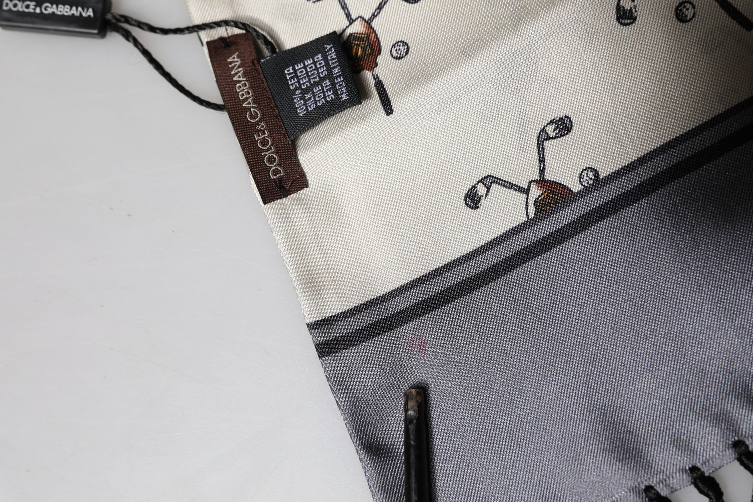 White Printed Fringes Wrap Foulard Men 183cm x 33cm Scarf