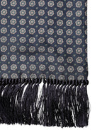 Blue Patterned Silk Fringes Foulard 138cm x 15.5cm Scarf