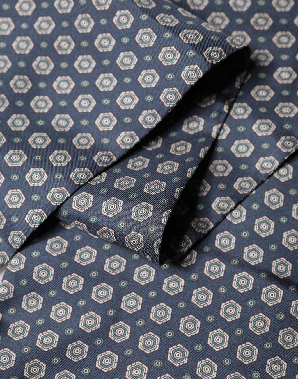 Blue Patterned Silk Fringes Foulard 138cm x 15.5cm Scarf