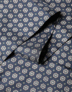 Blue Patterned Silk Fringes Foulard 138cm x 15.5cm Scarf