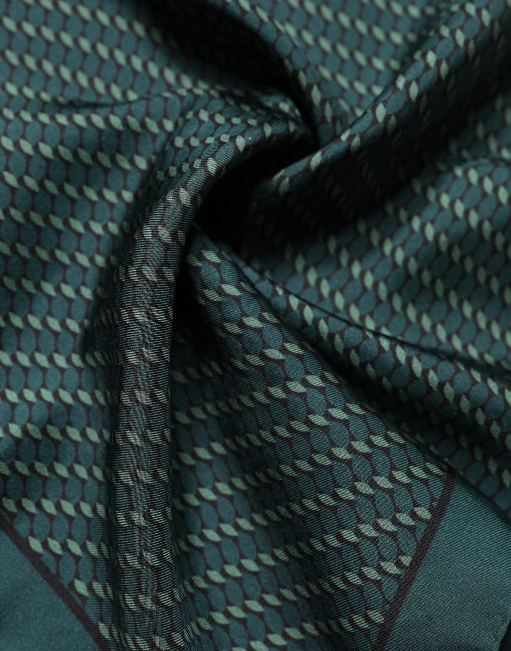 Dark Green Silk Patterned Handkerchief 32cm x 31cm Scarf