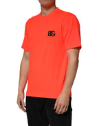 Neon Orange Polyester Crew Neck Men T-shirt