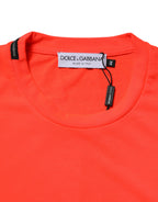 Neon Orange Polyester Crew Neck Men T-shirt