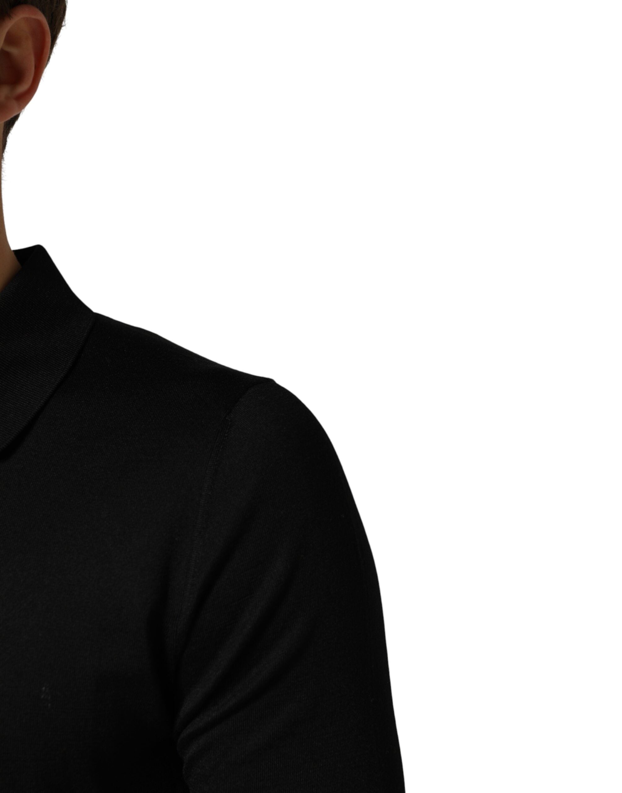 Black Silk Collared Short Sleeve Polo  T-shirt