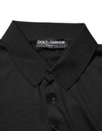 Black Silk Collared Short Sleeve Polo  T-shirt