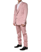 Pink Cotton Single Breasted 3 Piece Suit