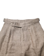 Beige Linen Double Breasted 2 Piece Men Suit