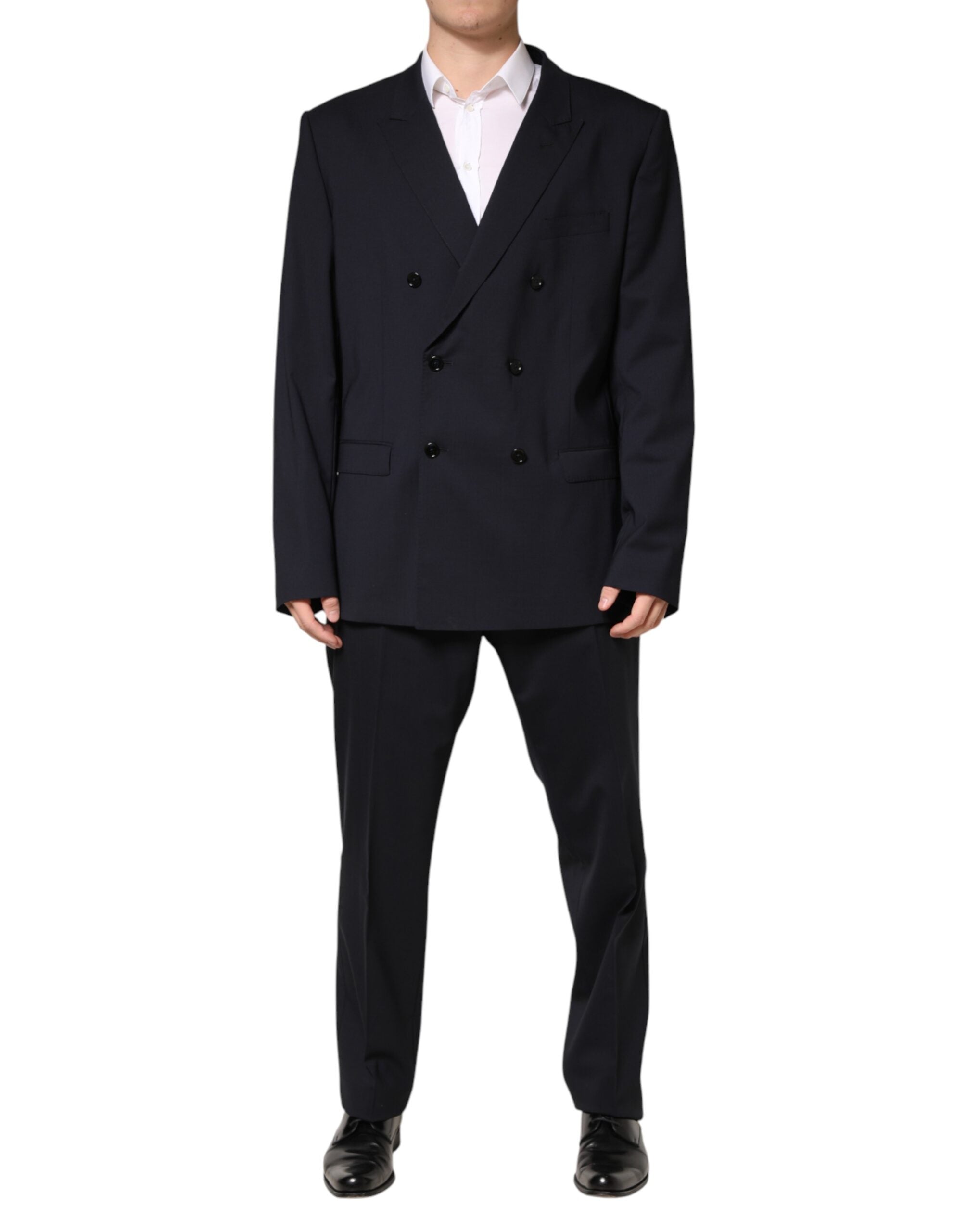 Blue Wool Double Breasted 2 Piece Men Suit