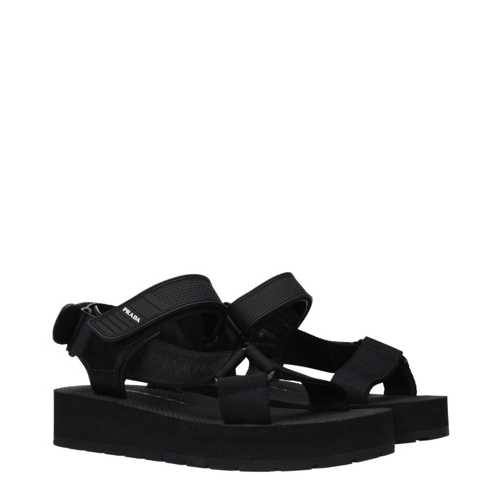 Black Fabric Flat Sandals