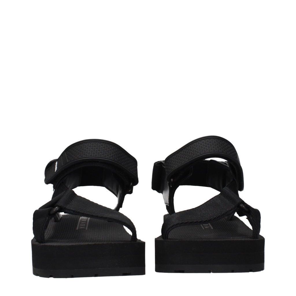 Black Fabric Flat Sandals