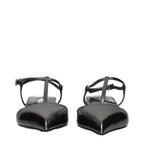 Gray Leather Flat Sandals