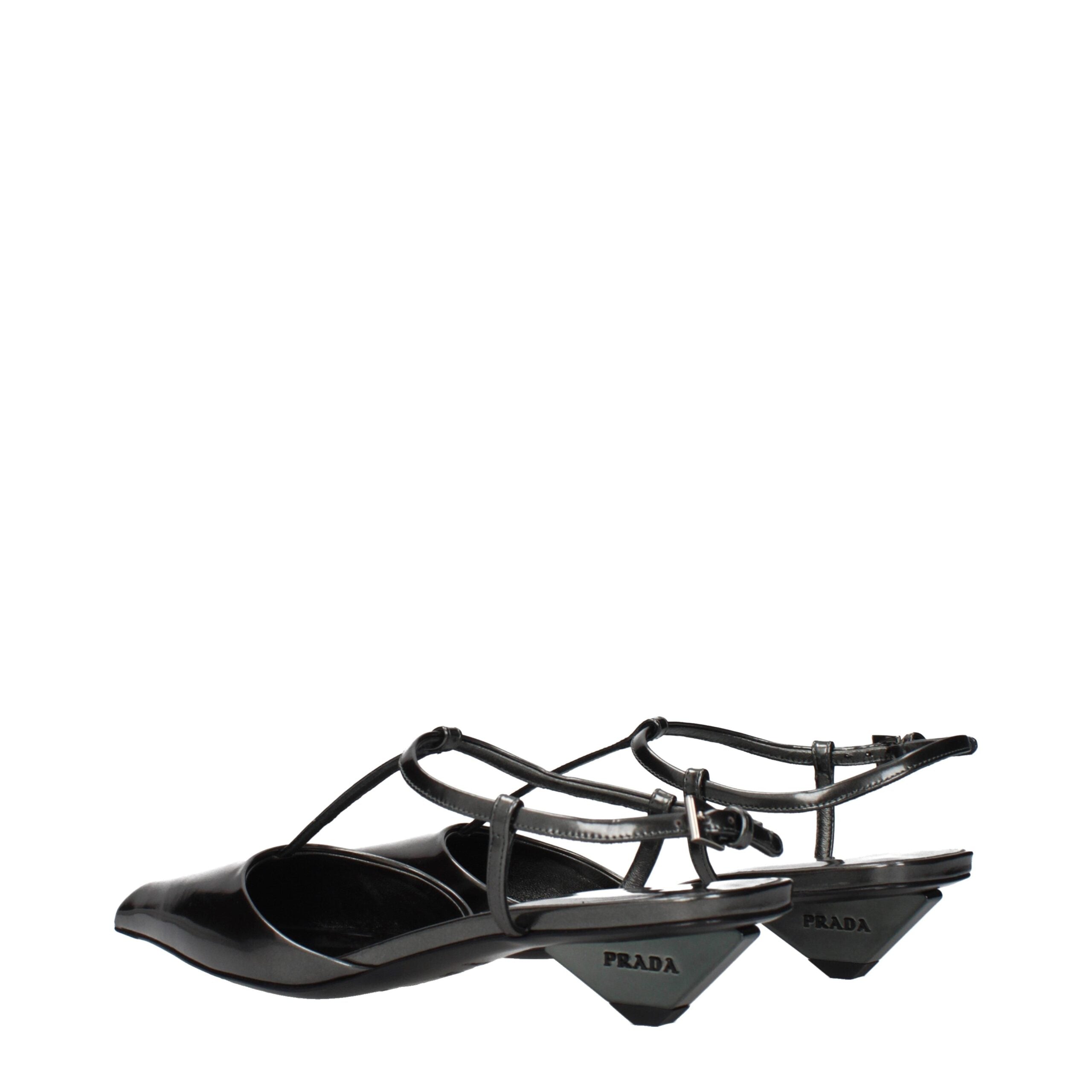 Gray Leather Flat Sandals