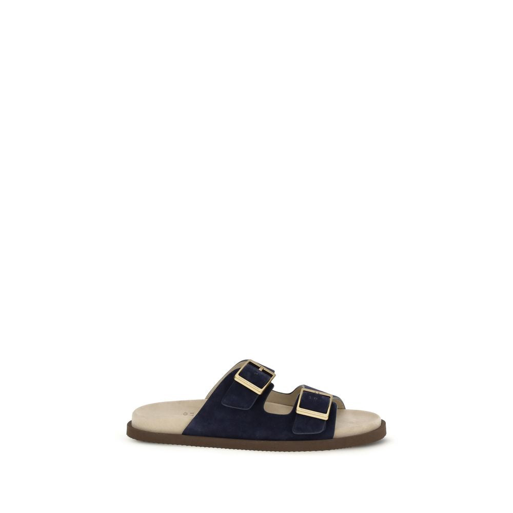 Blue Calf Leather Bos Taurus Flat Sandals