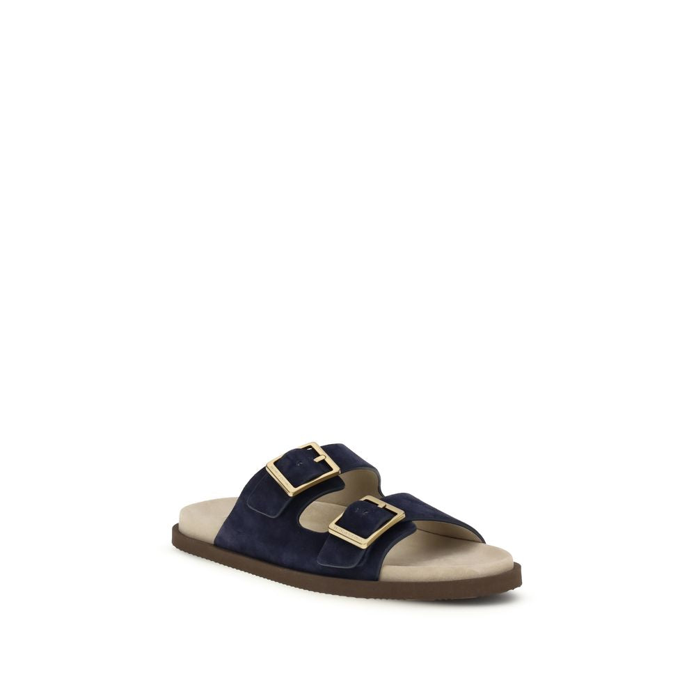 Blue Calf Leather Bos Taurus Flat Sandals