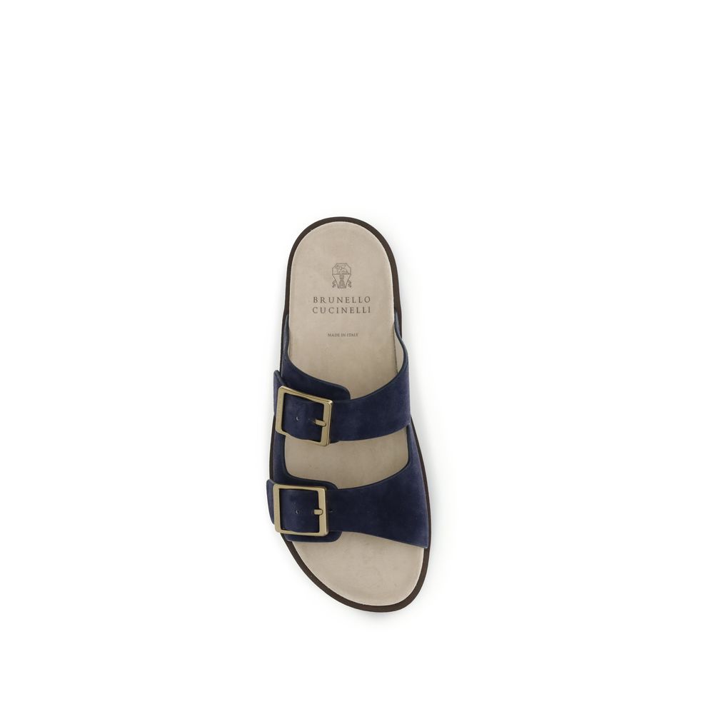 Blue Calf Leather Bos Taurus Flat Sandals