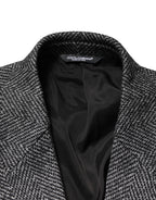 Gray Wool Blend Long Trench Coat Men Jacket