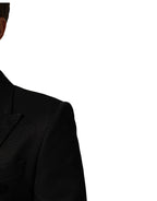 Black Cotton Double Breasted 2 Button Blazer
