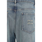 Blue Cotton Straight-Leg Jeans
