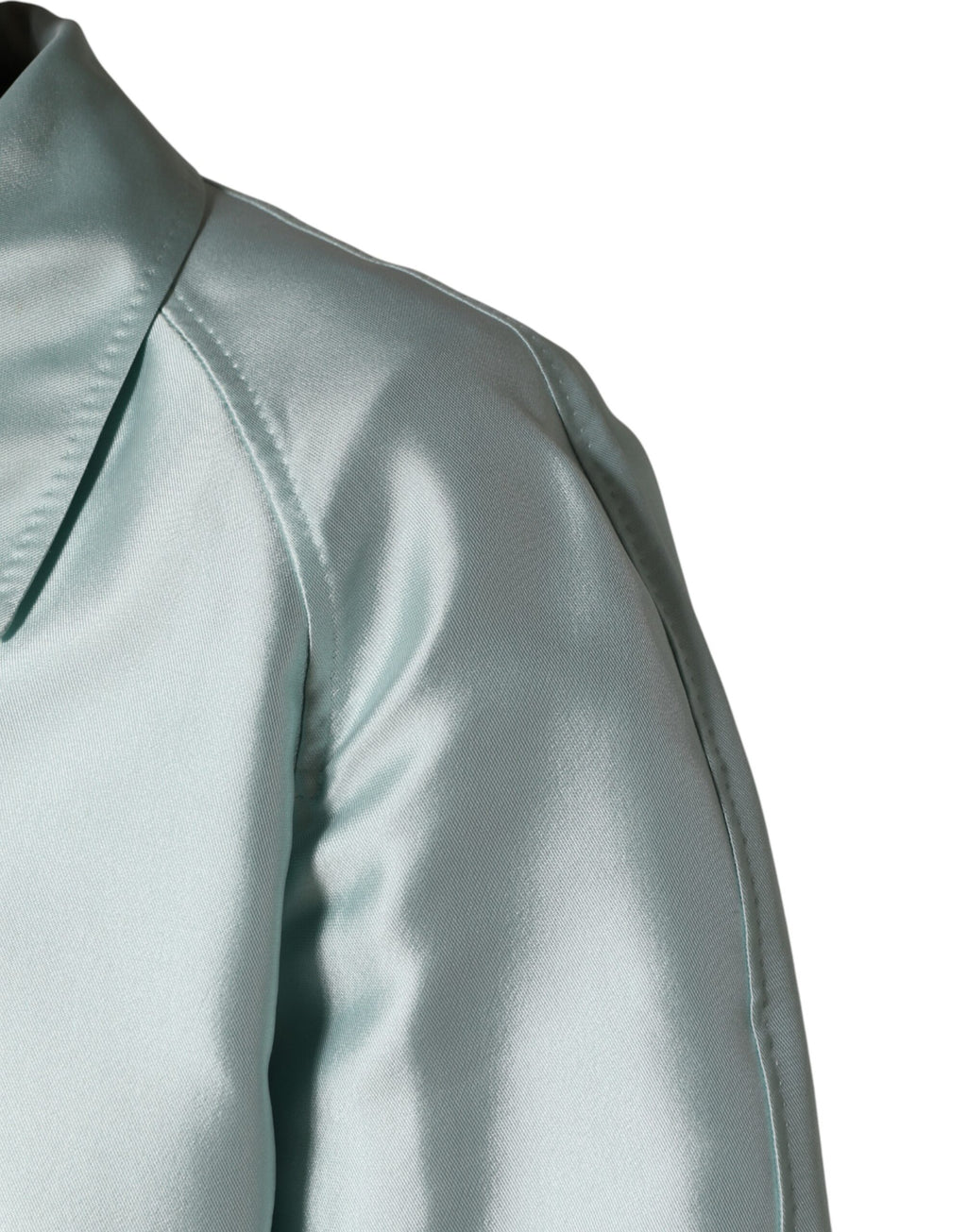 Teal Satin Collared Long Trench Coat Jacket