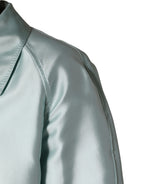 Teal Satin Collared Long Trench Coat Jacket