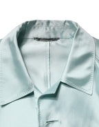 Teal Satin Collared Long Trench Coat Jacket