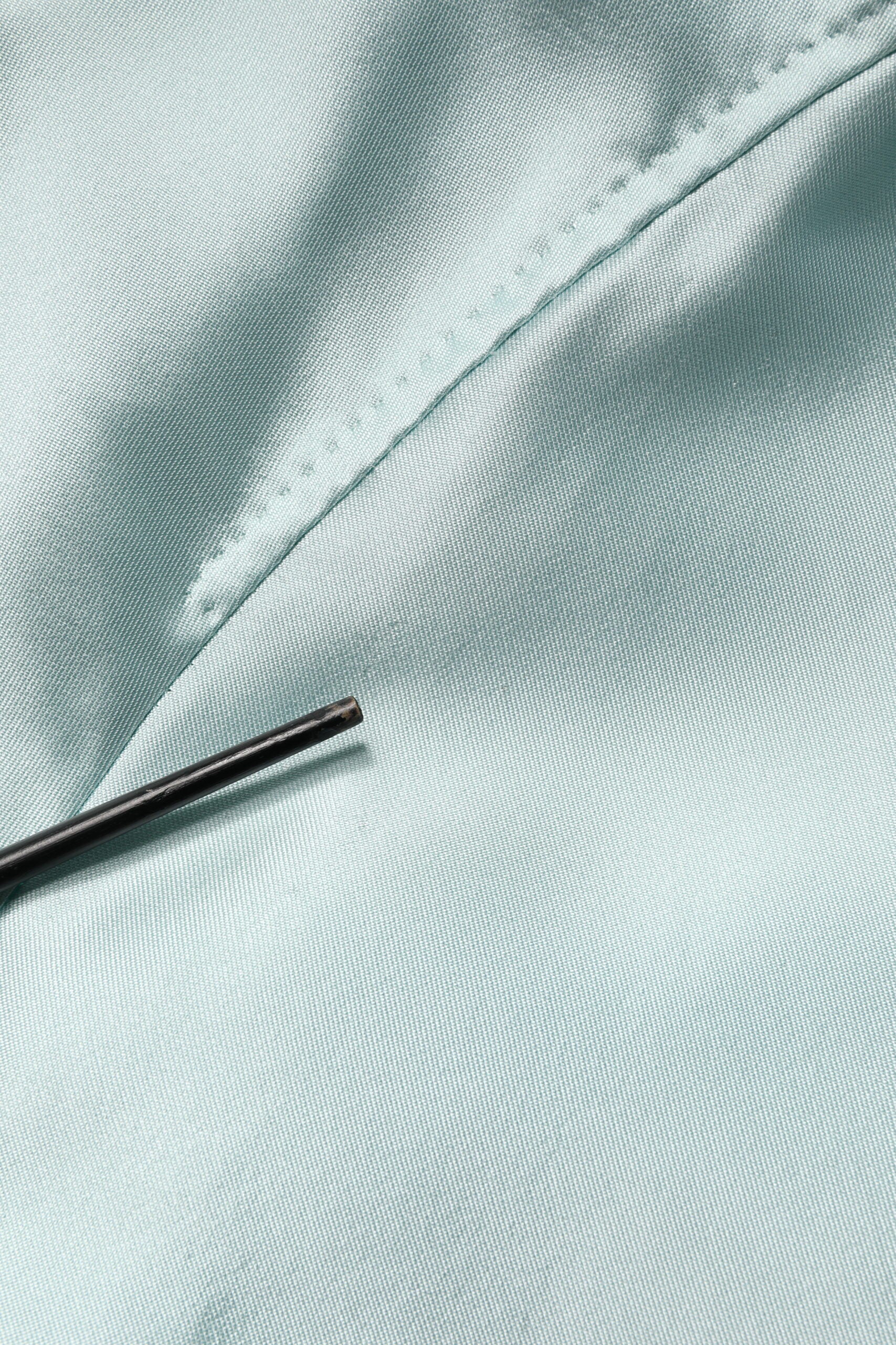 Teal Satin Collared Long Trench Coat Jacket