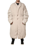 Beige Padded Collared Long Trench Coat Jacket