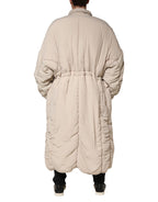 Beige Padded Collared Long Trench Coat Jacket