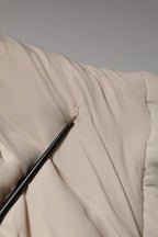 Beige Padded Collared Long Trench Coat Jacket