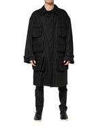 Black Pockets Collared Trench Coat Jacket