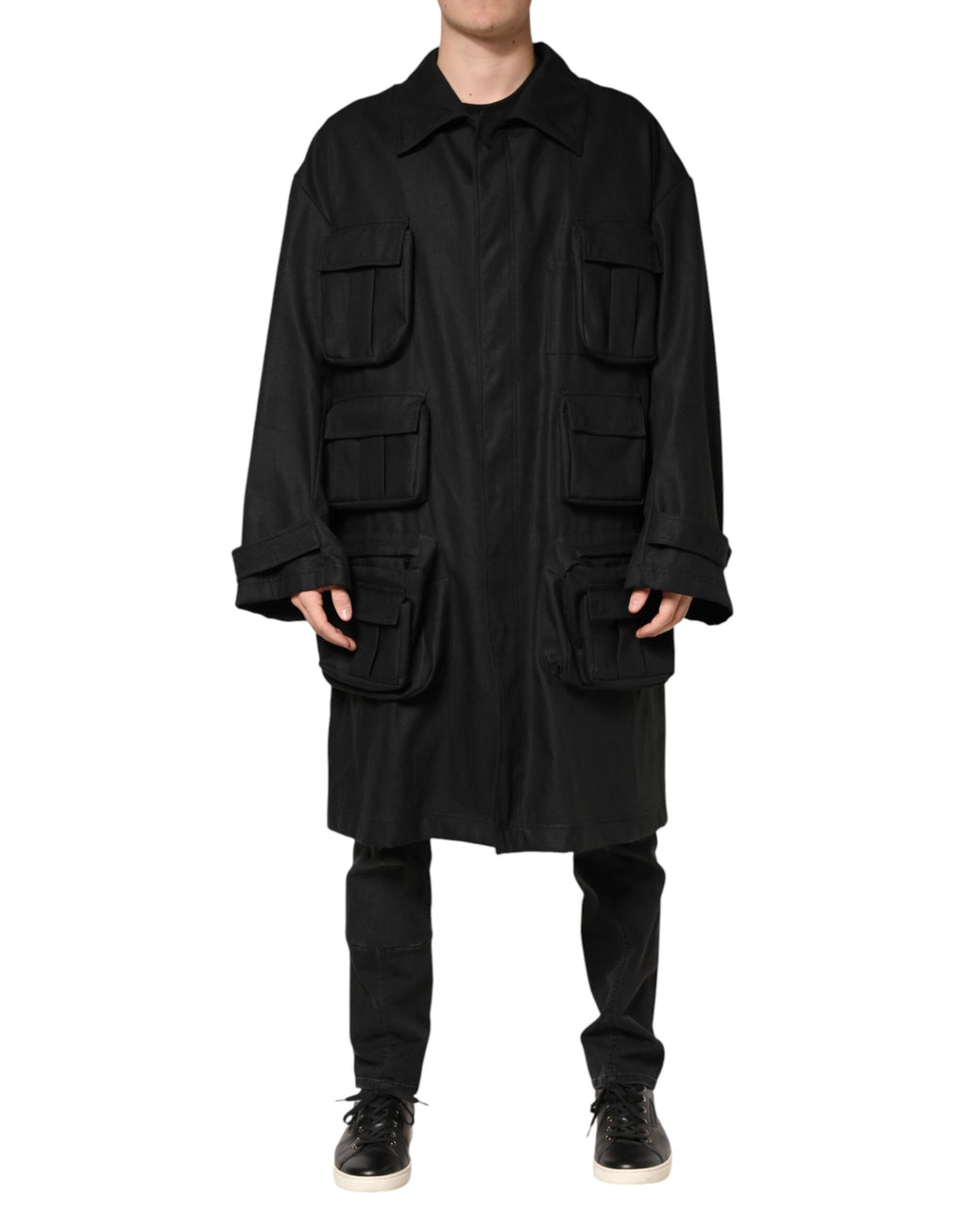 Black Pockets Collared Trench Coat Jacket