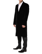 Black Cotton Velvet Long Trench Coat Jacket
