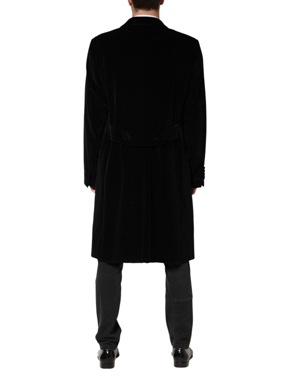 Black Cotton Velvet Long Trench Coat Jacket