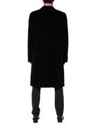 Black Cotton Velvet Long Trench Coat Jacket