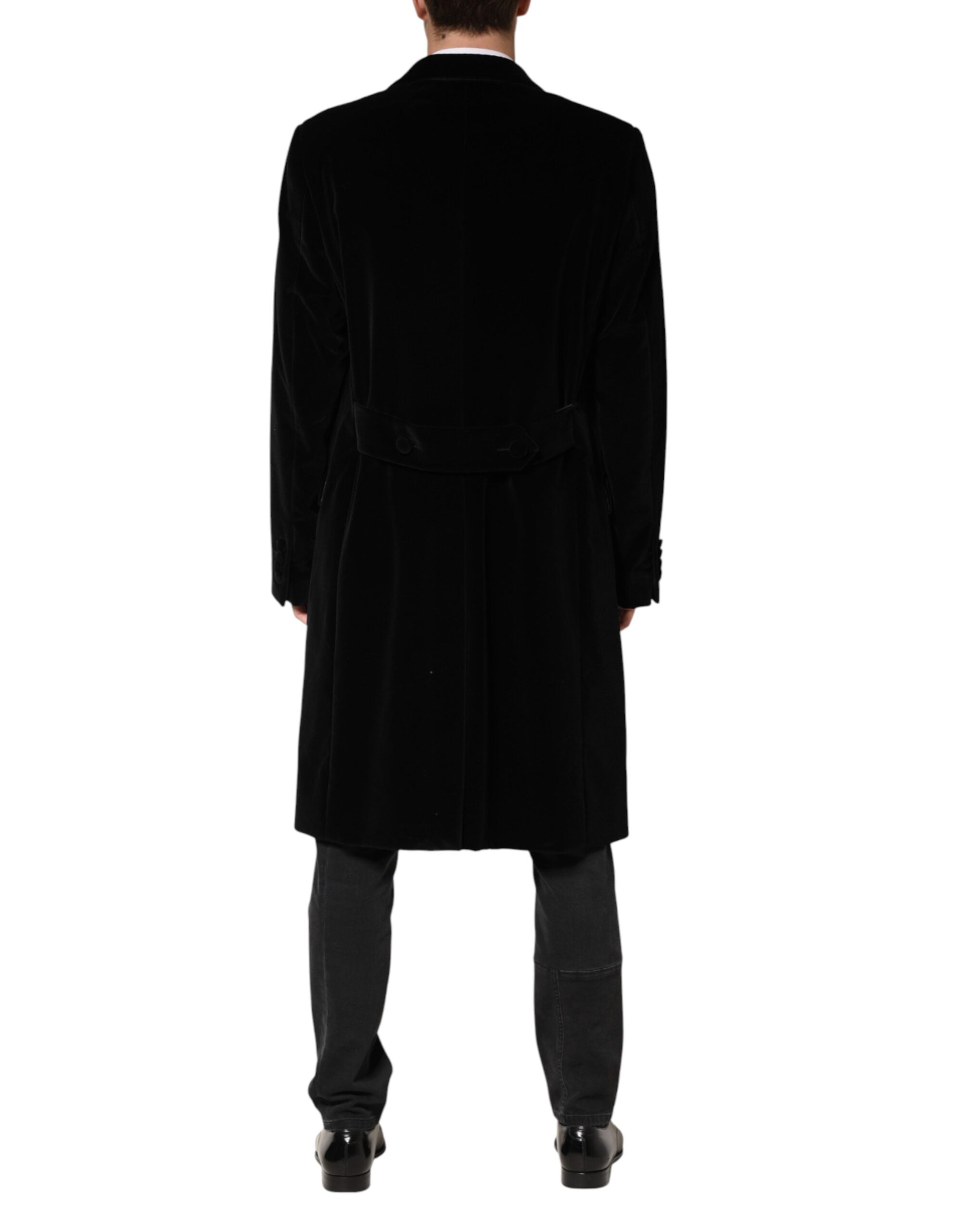 Black Cotton Velvet Long Trench Coat Jacket