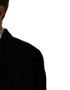 Black Cotton Velvet Long Trench Coat Jacket