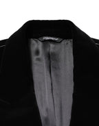 Black Cotton Velvet Long Trench Coat Jacket