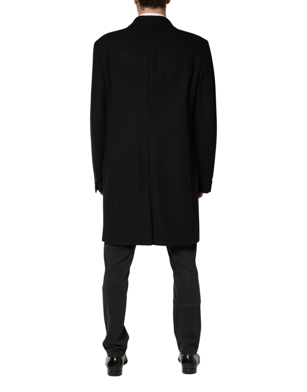 Black Wool Single Breasted Long Coat Jacket