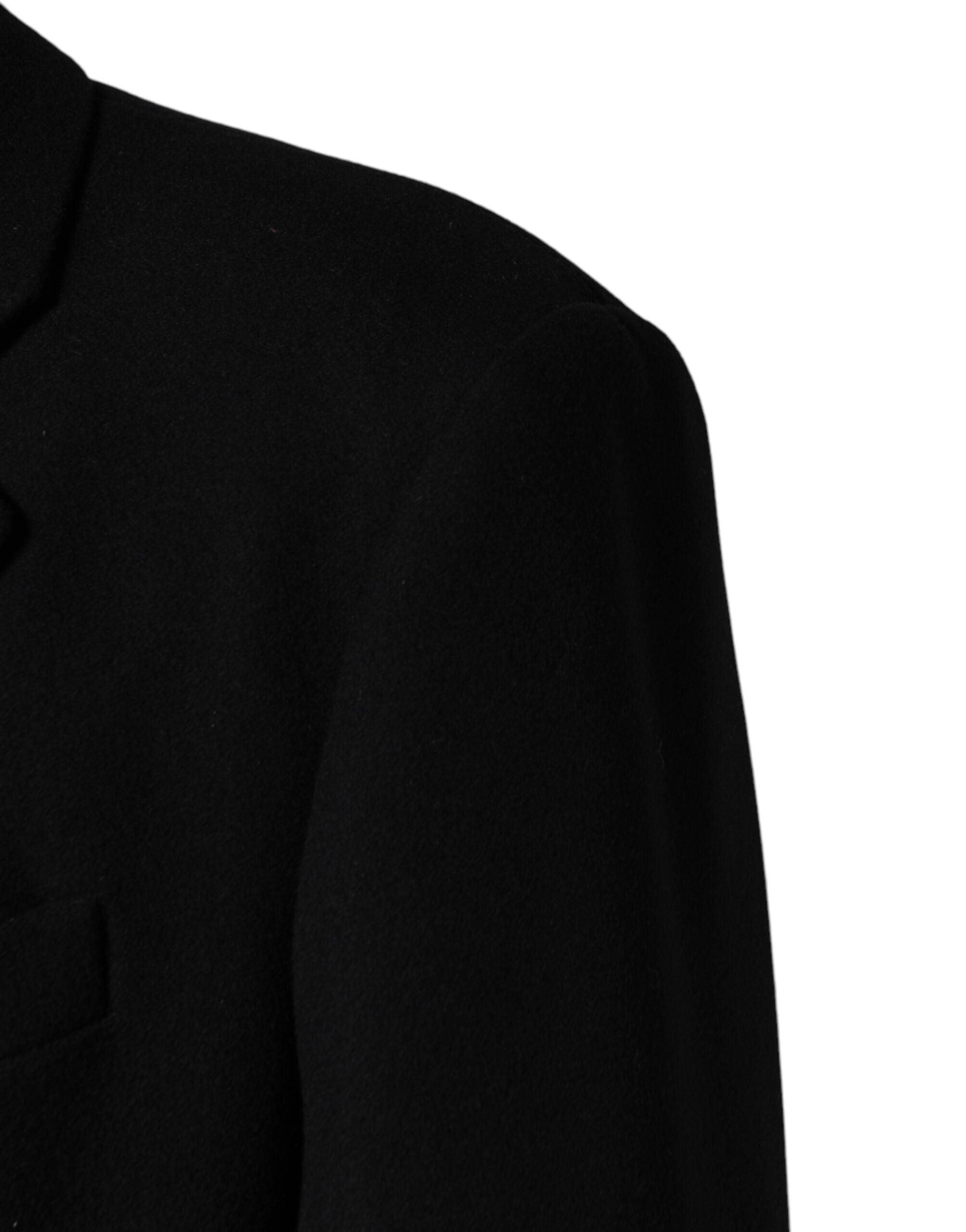 Black Wool Single Breasted Long Coat Jacket