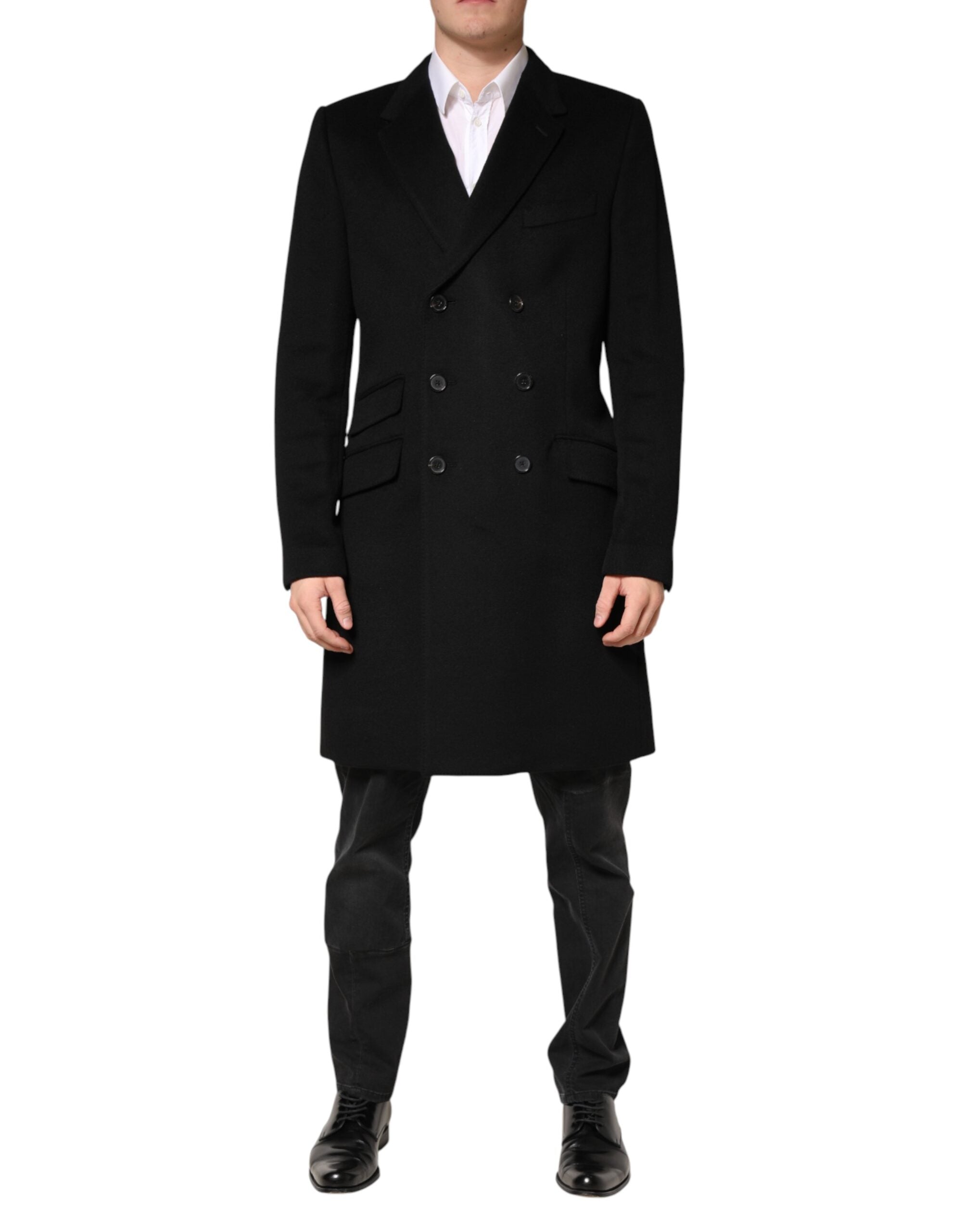 Black Wool Double Breasted TrenchCoat Jacket