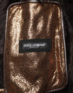Bronze Leather Fur Full Zip Men Biker Jacket