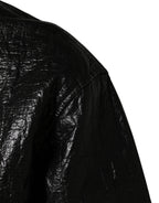 Black Cellulose Leather FullZip Biker Jacket